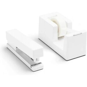 NWT Poppin 4pc SET Stapler Tape Dispenser Staples Refill Pack White Office Desk